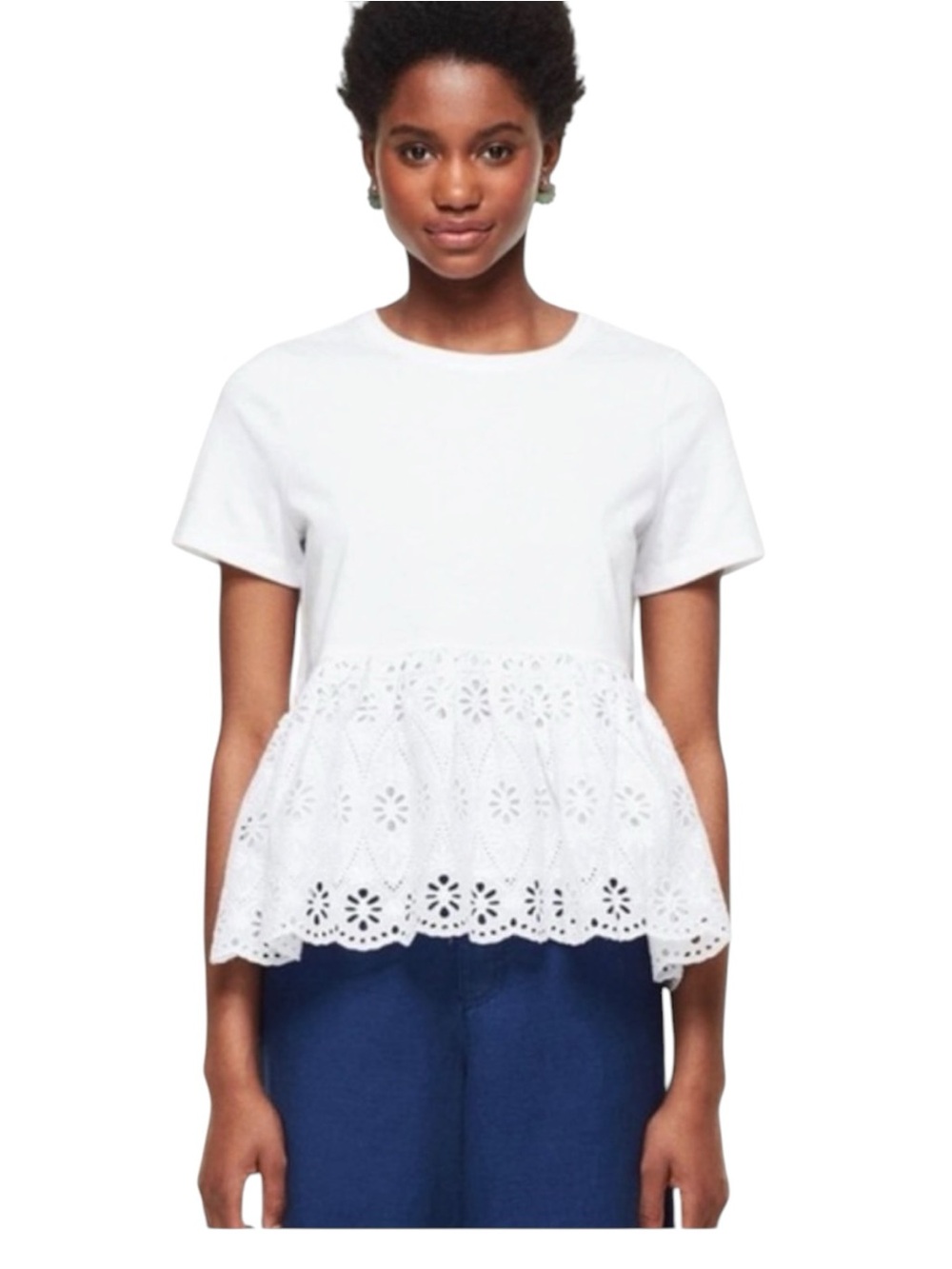 Kate Spade White Eyelet Peplum Short Sleeve Top